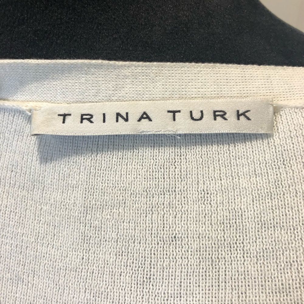 Trina Turk cream cardigan scalloped hem sweater - Picture 11 of 12
